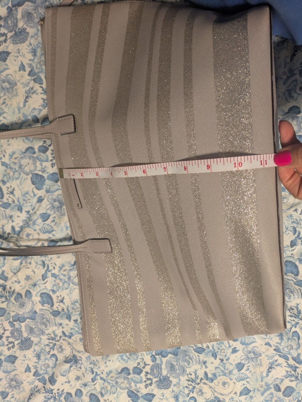 Kate Spade gray and silver glitter striped Tote and Wallet - Picture 6 of 10